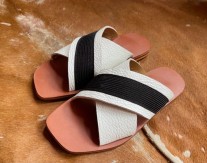 Sandals cross leather white with black galon handmade