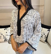 Tunic crepe black white printed with sfifa and aqadi black with col officer regular size