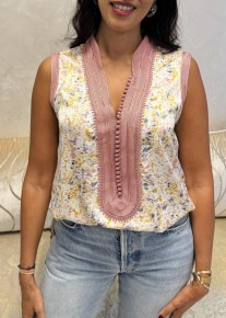 Tunique crêpe white salmon yellow light blue with sfifa & aqadi & debbana salmon sleeveless col officier regular size