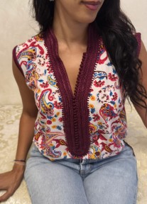 Tunic crêpe white pink burgundy yellow light blue with sfifa & aqadi & debbana burgundy col officier regular size